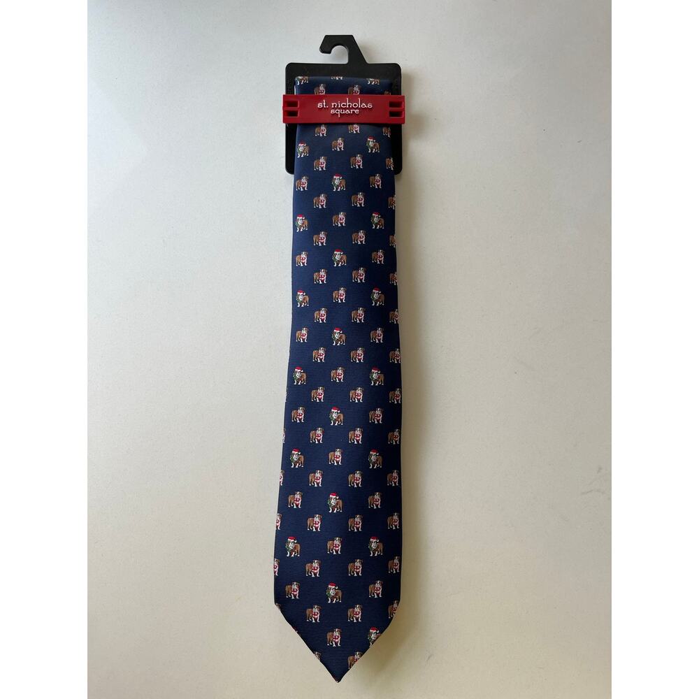 NWT‎ St Nicholas Square Navy Bulldog Holiday Christmas Tie Men’s One Size